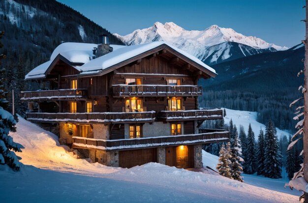 O País das Maravilhas de Inverno numa cabana de montanha coberta de neve