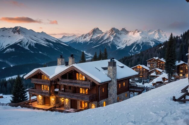 Foto o país das maravilhas de inverno numa cabana de montanha coberta de neve