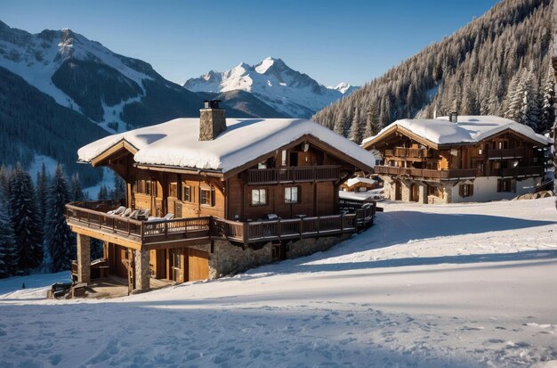 O País das Maravilhas de Inverno numa cabana de montanha coberta de neve