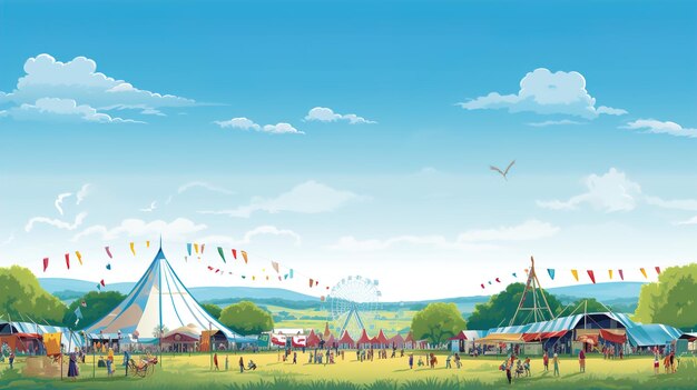 O palco de Glastonbury com silhuetas de pessoas assistindo o festival, realizado todos os anos na Worthy Farm em Pilton, Somerset, no Reino Unido, comemora o Glastonbury Festival.