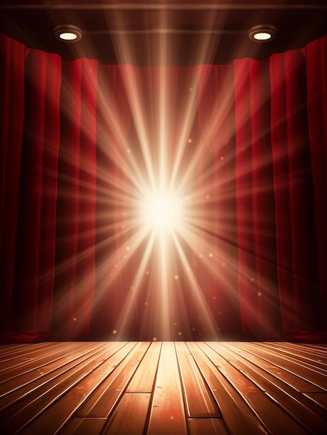o palco do holofote com uma luz brilhante e o sol brilhando no palco