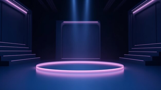 O palco mostra um fundo rosa roxo azul escuro vazio Ilustração AI GenerativexA