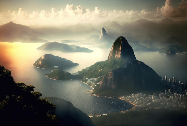 O Pão de Açúcar do Brasil e o Rio de Janeiro podem ser vistos à distância