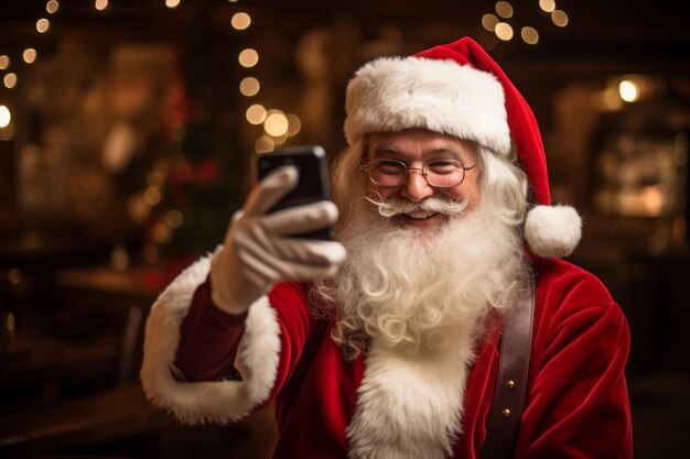 Foto o papai noel a fazer uma selfie