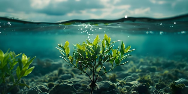 Foto o papel das plantas subaquáticas na captura de carbono e na saúde dos ecossistemas oceânicos conceito alteração climática ecossistemas marinhos separação de carbono plantas subaquáticas saúde dos oceanos