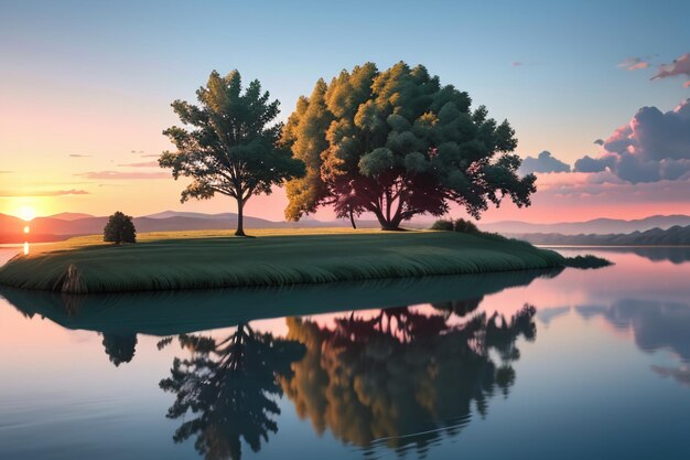 O papel de parede da fotografia da paisagem natural do lago bonito relaxa a ilustração alegre
