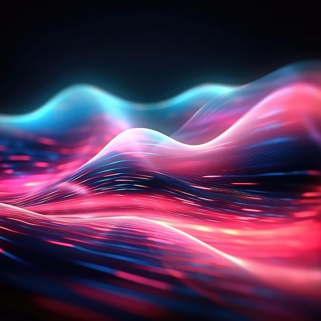 O papel de parede exibe linhas de neon futuristas e luzes bokeh Generative AI