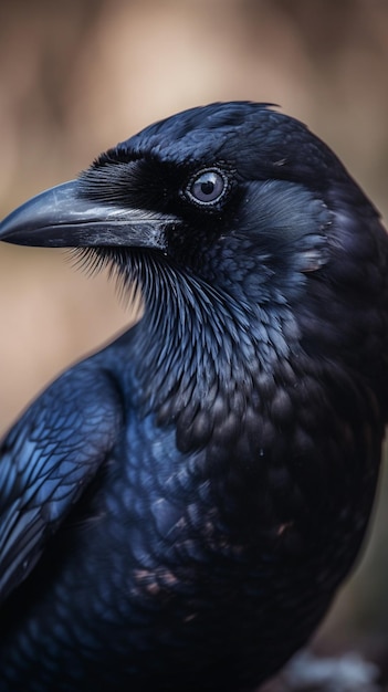 O pássaro preto tem um olho azul.