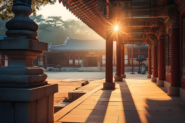 Foto o pátio do templo coreano capturado em estilo