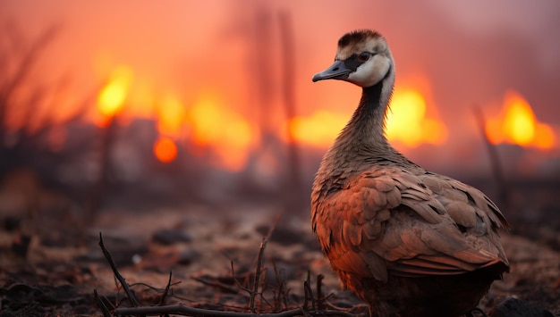 O pato escapa do incêndio