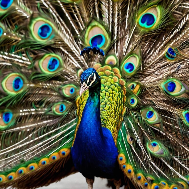 Foto o pavão exibindo suas penas coloridas