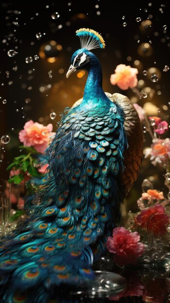 O pavão vibrante, uma deslumbrante exibição da beleza da natureza, exibindo a plumagem colorida e a presença elegante deste majestoso símbolo de graça e elegância.