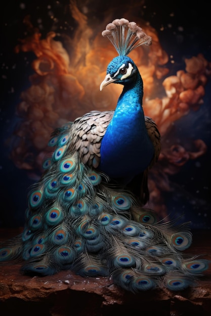 O pavão vibrante, uma deslumbrante exibição da beleza da natureza, exibindo a plumagem colorida e a presença elegante deste majestoso símbolo de graça e elegância.