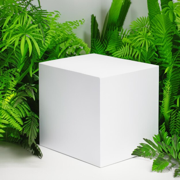 o pedestal do produto é cercado por fissuras verdes com luz natural do sol