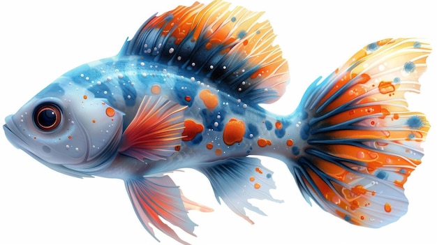 O peixe de mar estilo desenho animado é isolado em um fundo branco A arte digital faz parte da ilustração conceitual do jogo.