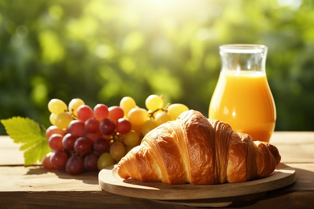 O pequeno-almoço continental com croissant e sumo fresco dá as boas-vindas à manhã.