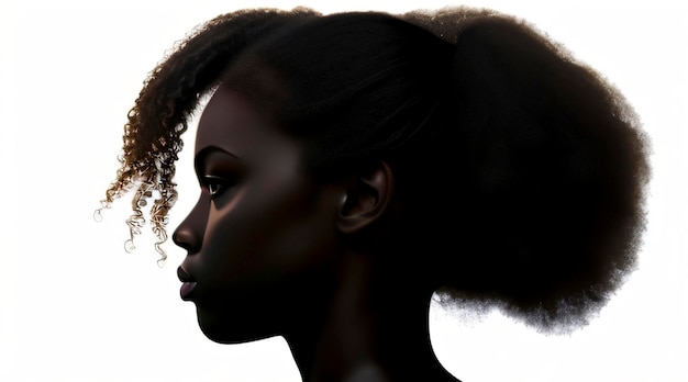 O perfil de uma mulher negra com um fundo branco