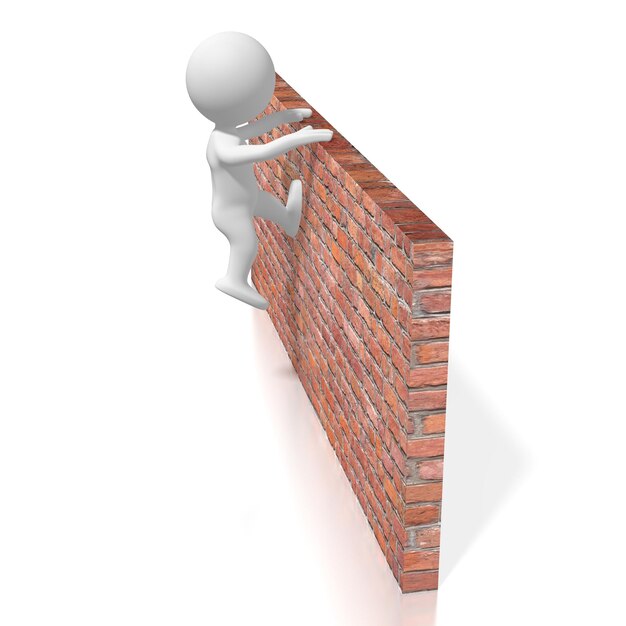 O personagem de desenho animado salta sobre uma parede conquistando a ilustração 3D do conceito de adversidade