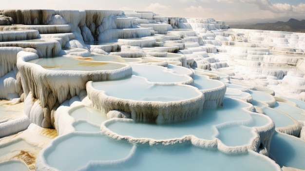 O peru pamukkale em terraço de fontes termais de travertino branco criado com tecnologia de IA generativa