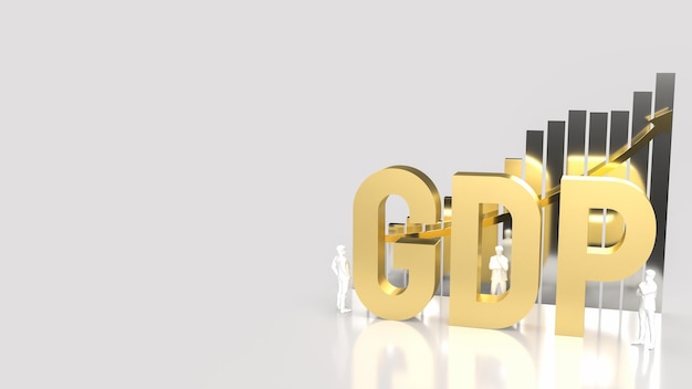 O PIB de ouro e gráfico em fundo branco para renderização 3d do conceito de negócios