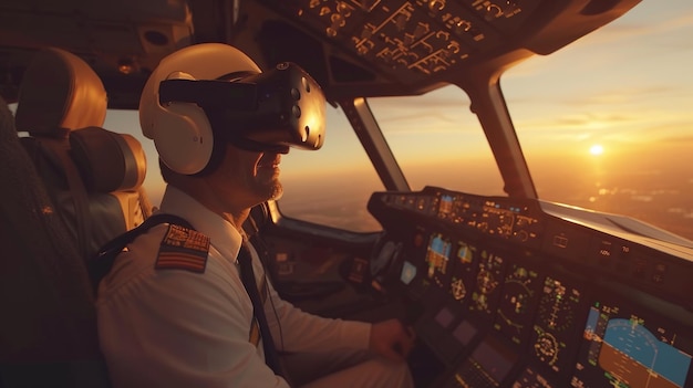 O piloto navega nos céus, garantindo viagens seguras com experiência e precisão com a realidade virtual.