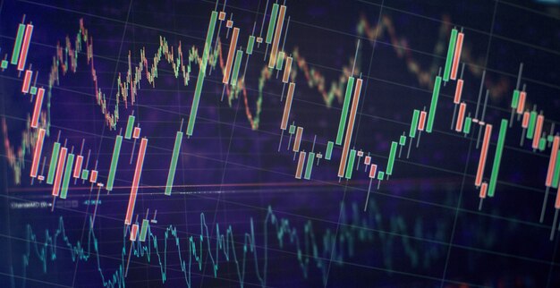 O plano de negócios na reunião e análise de números financeiros para visualizar o desempenho da empresa na bolsa de valores.