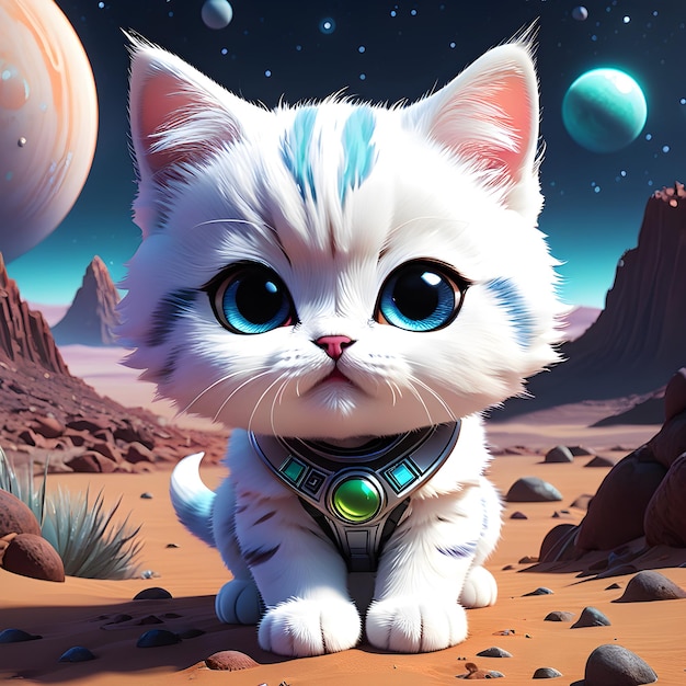 O pobre gato chibi assustado encontrou-se perdido num planeta alienígena desconhecido, sentindo-se sobrecarregado e sozinho.