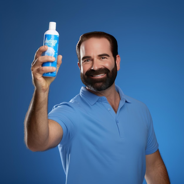 Foto o poder da frescura billy mays revela o último desodorante azul num fundo impressionante