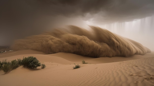 O poder da natureza em uma deslumbrante tempestade de areia no deserto Redemoinho de areia e dança no ar criando uma atmosfera dramática e inspiradora IA generativa