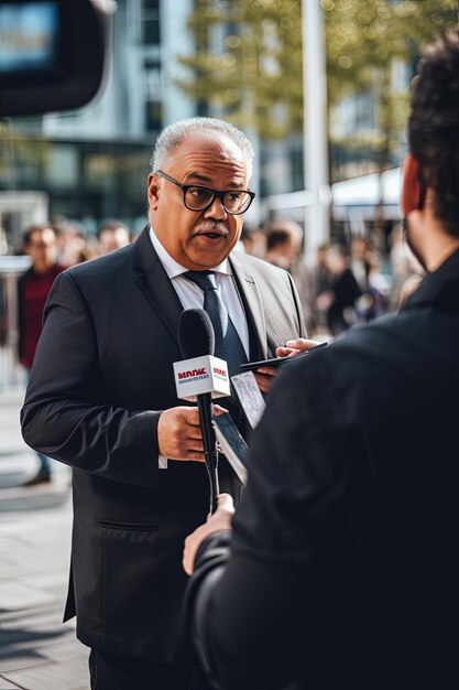 O político típico faz promessas impossíveis durante uma conferência de imprensa.