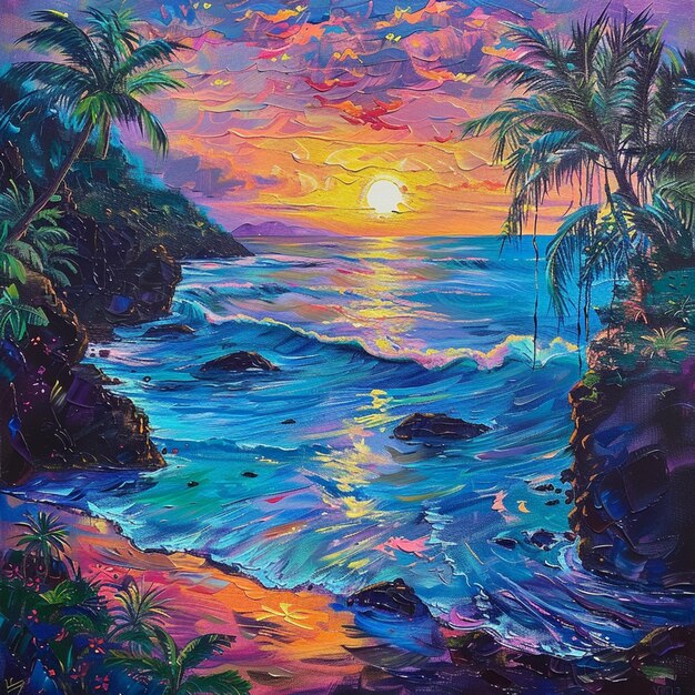 Foto o pôr-do-sol colorido da enseada secreta de maui, no havaí.