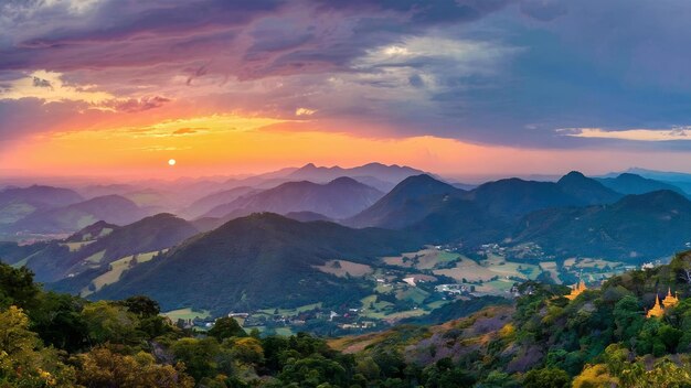 O pôr-do-sol e o crepúsculo do topo da Tailândia