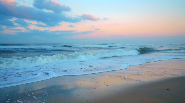 Foto o pôr-do-sol lança um brilho quente sobre as ondas do oceano criando uma cena pacífica e serena