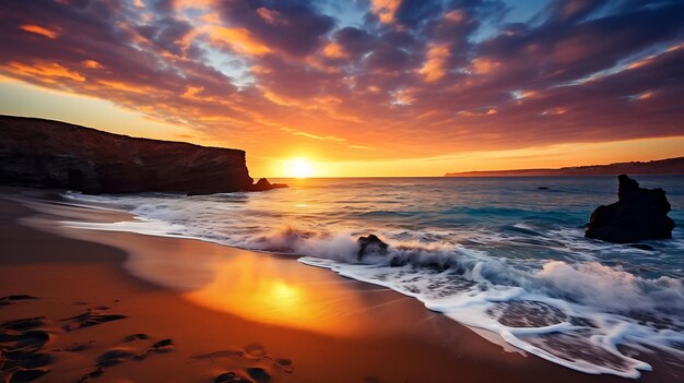 Foto o pôr-do-sol na praia da ilha da sardenha, na itália