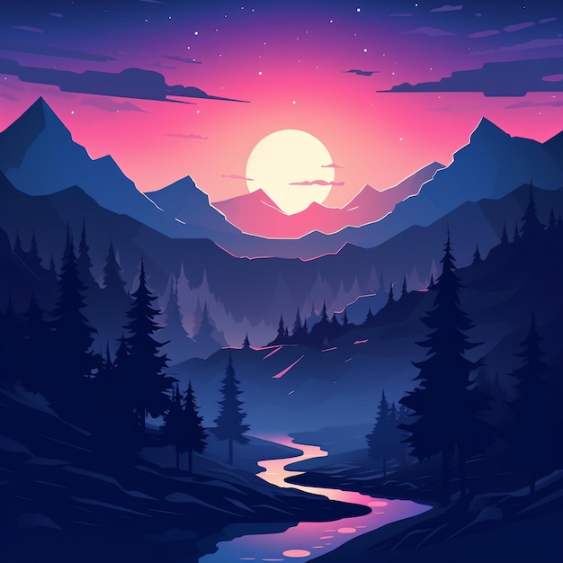 O pôr-do-sol nas montanhas