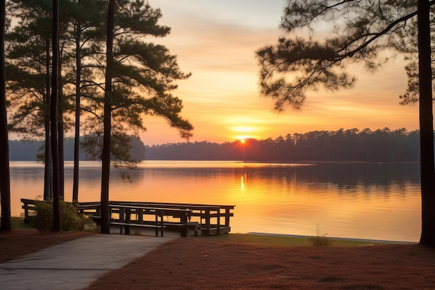 O pôr-do-sol no lago