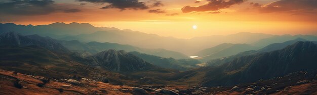 Foto o pôr-do-sol panorâmico da montanha
