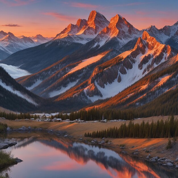 O pôr-do-sol reflete a espiritualidade cristã da montanha na natureza beleza gerada pela IA