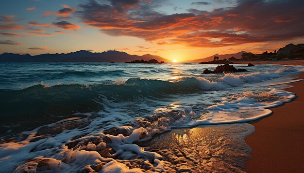 O pôr-do-sol sobre a água tranquila uma pitoresca paisagem de verão gerada pela IA