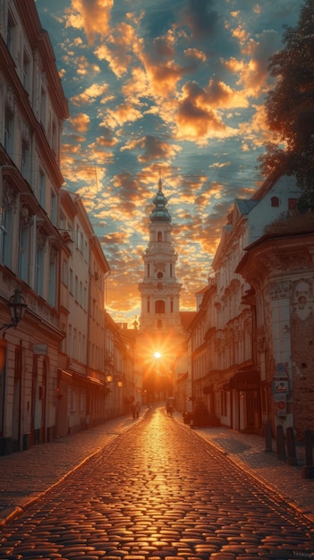 O pôr-do-sol sobre a cidade velha