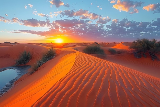 O pôr-do-sol sobre a paisagem do deserto