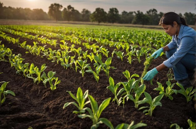 O pôr-do-sol sobre as exuberantes terras agrícolas