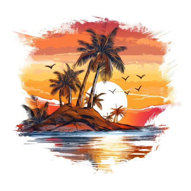 O pôr-do-sol tropical para o desenho da camiseta