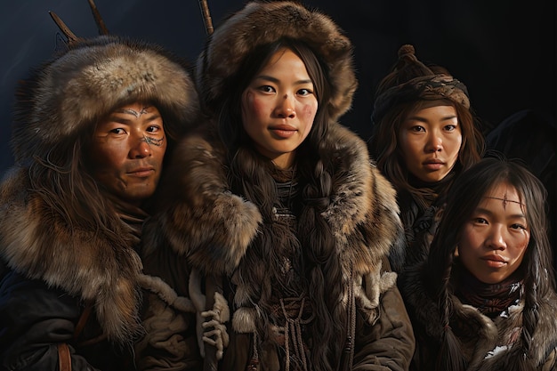 Foto o povo nenets pastores nômades de renas da sibéria tundra do ártico gerado com ia