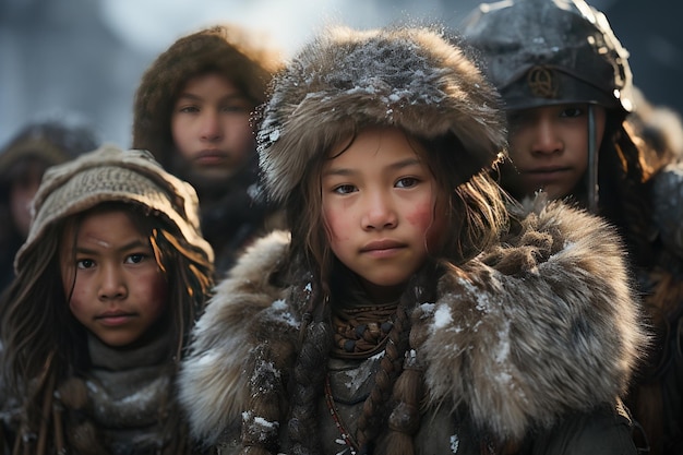 Foto o povo nenets pastores nômades de renas da sibéria tundra do ártico gerado com ia