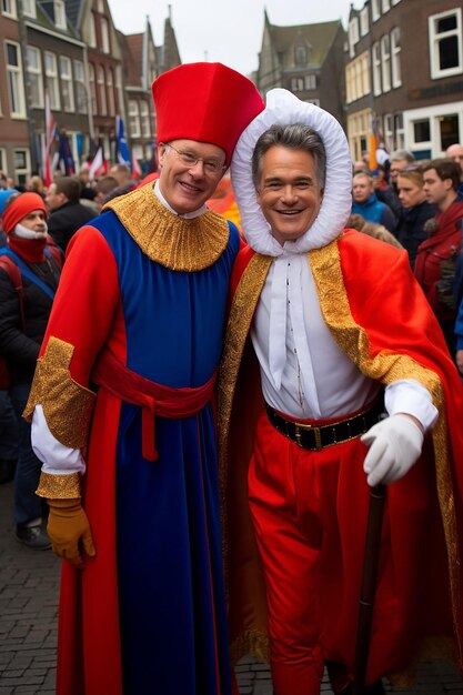 Foto o primeiro-ministro rutte como sinterklaas e geert wilders como black pete