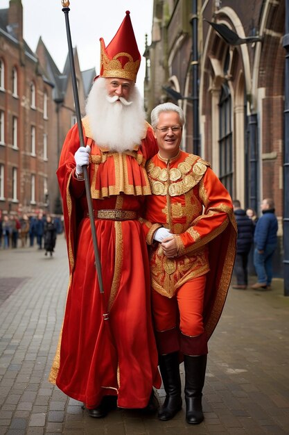 Foto o primeiro-ministro rutte como sinterklaas e geert wilders como black pete