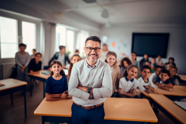 O professor com os alunos.