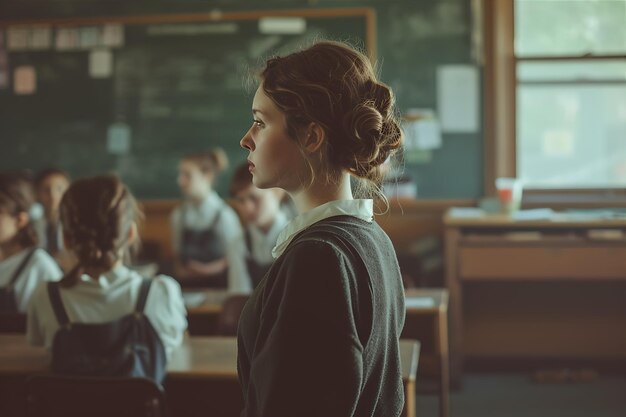 Foto o professor se envolve com os alunos na sala de aula