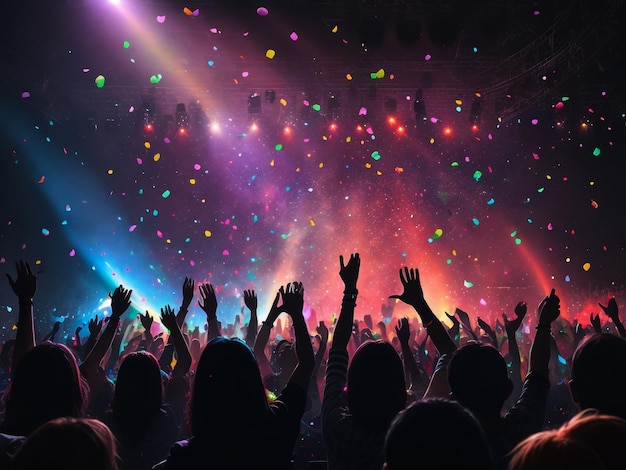 O público levantou as mãos em um concerto em um clube de rock